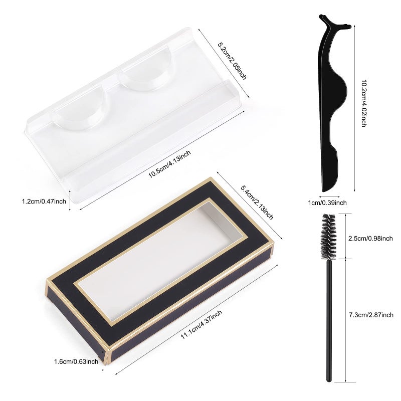 MAGEFY 175 Pieces Lash Packaging Wholesale, Include 30 Empty Eyelashes Packaging Box, 30 False Lash Trays, 15 Eyelash Tweezers and 100 Eyelash Brush Mascara Wands Disposable (Black) - Image 3
