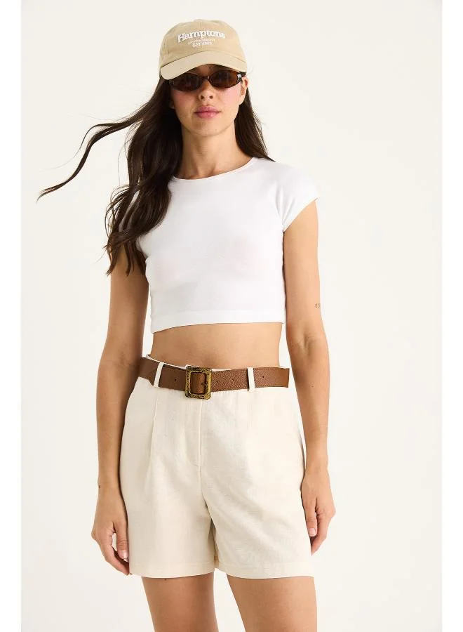 جينجر شورتات عالية الخصر من مزيج القطن