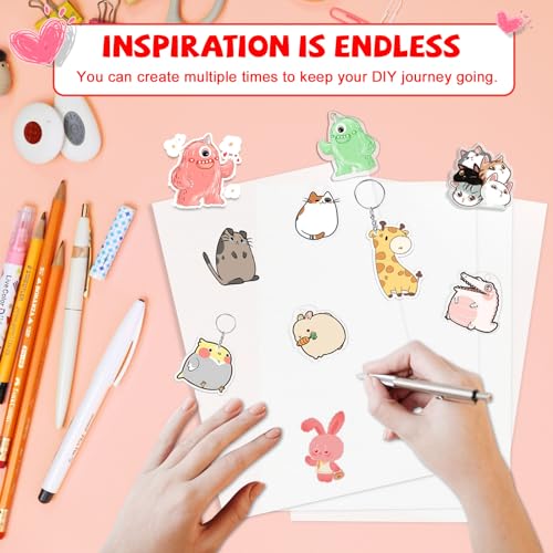 OFNMY 225PCS Printable Shrinky Dink Sheets Keychains Kit with 25 Printable Shrink Plastic Sheets and 200 Accessories for Inkjet Printer Kids DIY Crafts and Mothers Day Gifts Ornament 8.3x5.8in/21x14.8cm - Image 3