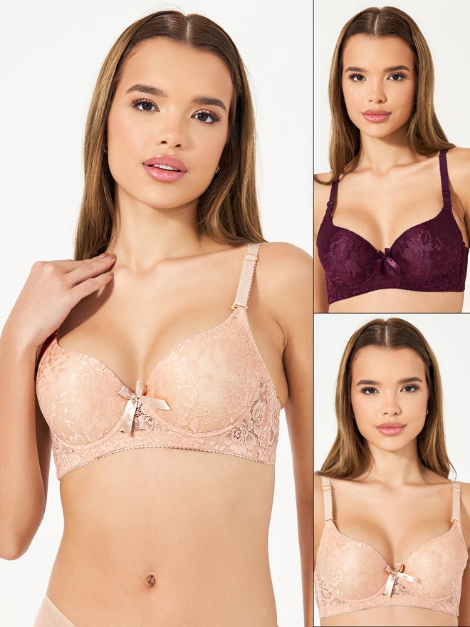 Styli Styli Pack of 2 - All Over Lace Bow Detail T-Shirt Bra  - Image 1