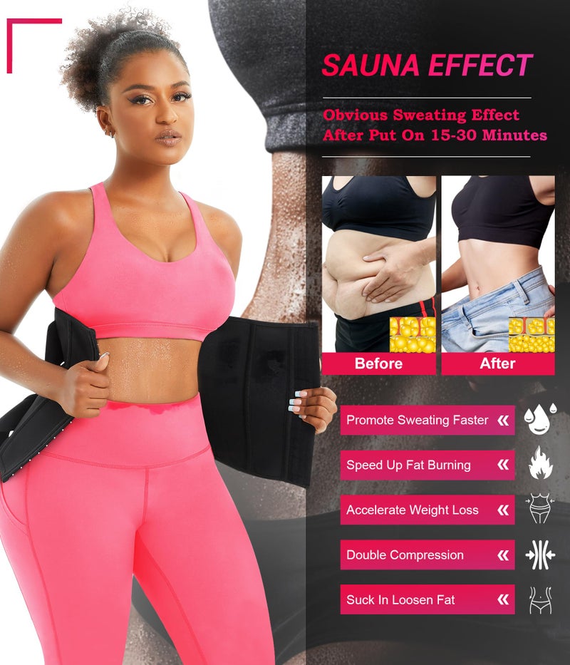 TrainingGirl Women Waist Trainer Cincher Corset Tummy Control Workout Sweat Band Slimmer Belly Belt Weight Loss Sports Girdle (3 Belt Black, Medium) - Image 2
