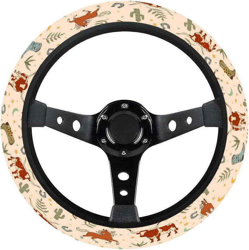 GENANY Cowgirl Steering Wheel Cover, Non-Slip Neoprene Wheel Grip, Breathable Driver Wheel Protector, Sweat-Absorbing Car Accessories, Gifts, Decor - Image 3