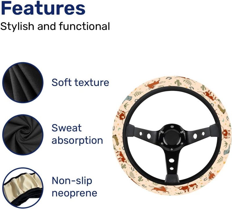 GENANY Cowgirl Steering Wheel Cover, Non-Slip Neoprene Wheel Grip, Breathable Driver Wheel Protector, Sweat-Absorbing Car Accessories, Gifts, Decor - Image 5