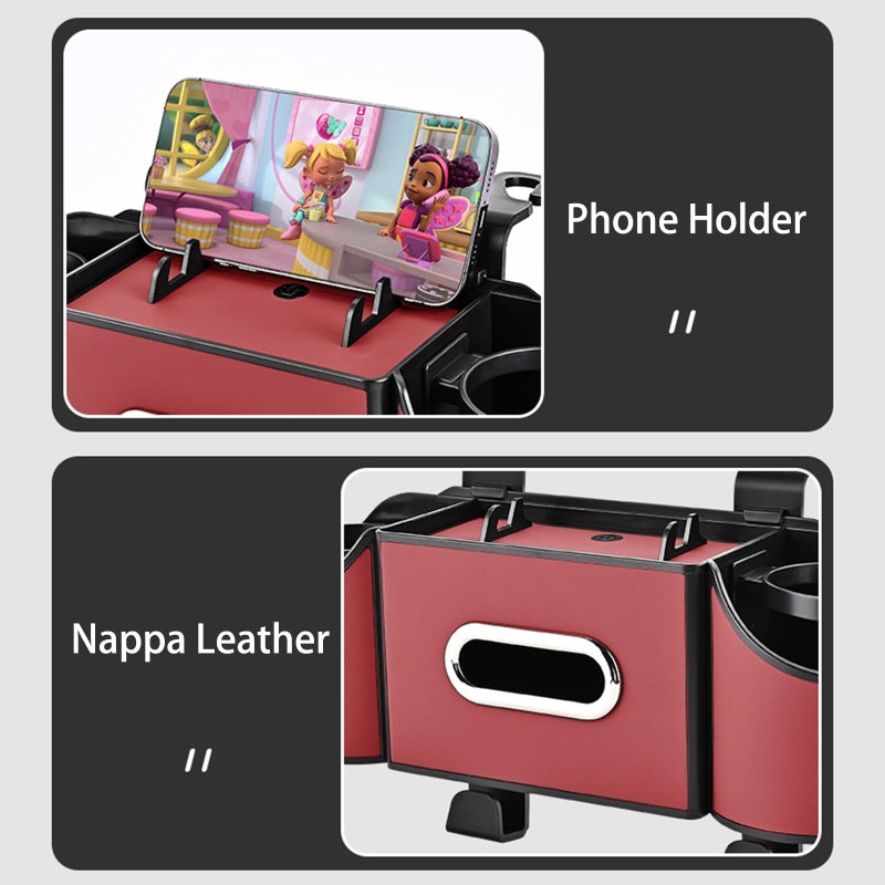 Joezhe Back Seat Car Organizer,4 in 1 Multifunctional Car Back Seat Storage Box with Drink Cup Holder Tissue Box, for Hold Phone,Snacks, Drinks, Handbag-Red - Image 5