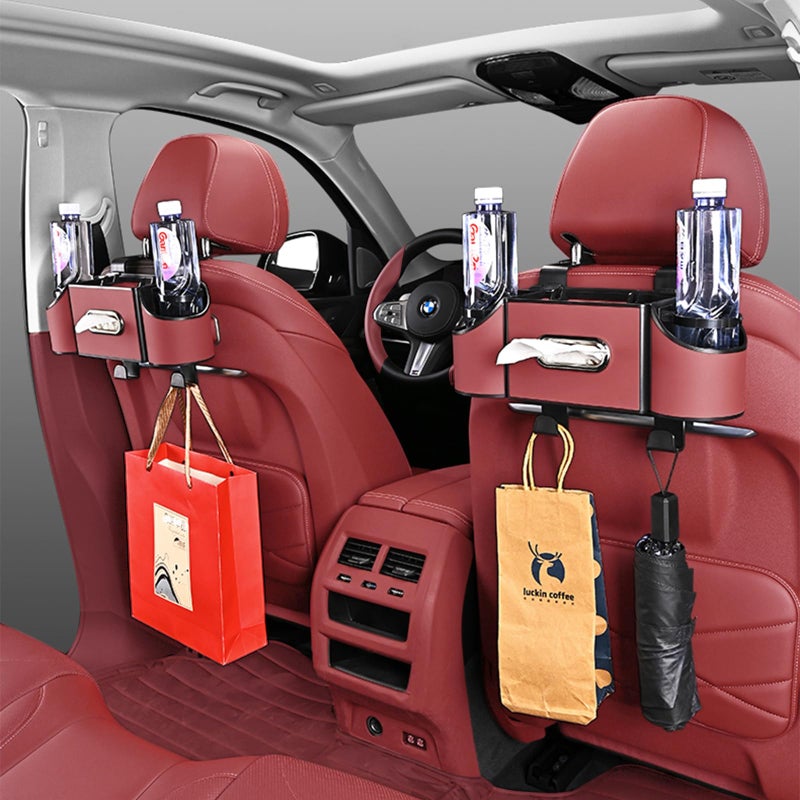 Joezhe Back Seat Car Organizer,4 in 1 Multifunctional Car Back Seat Storage Box with Drink Cup Holder Tissue Box, for Hold Phone,Snacks, Drinks, Handbag-Red - Image 4