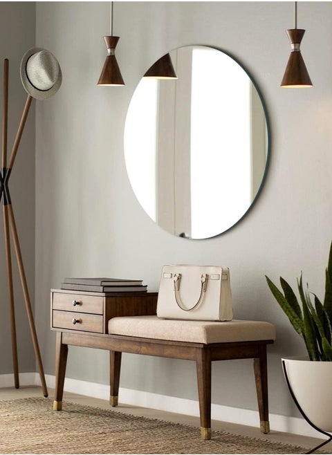 Glass Panel Rounded Circle Design Vanity Mirror 60cm