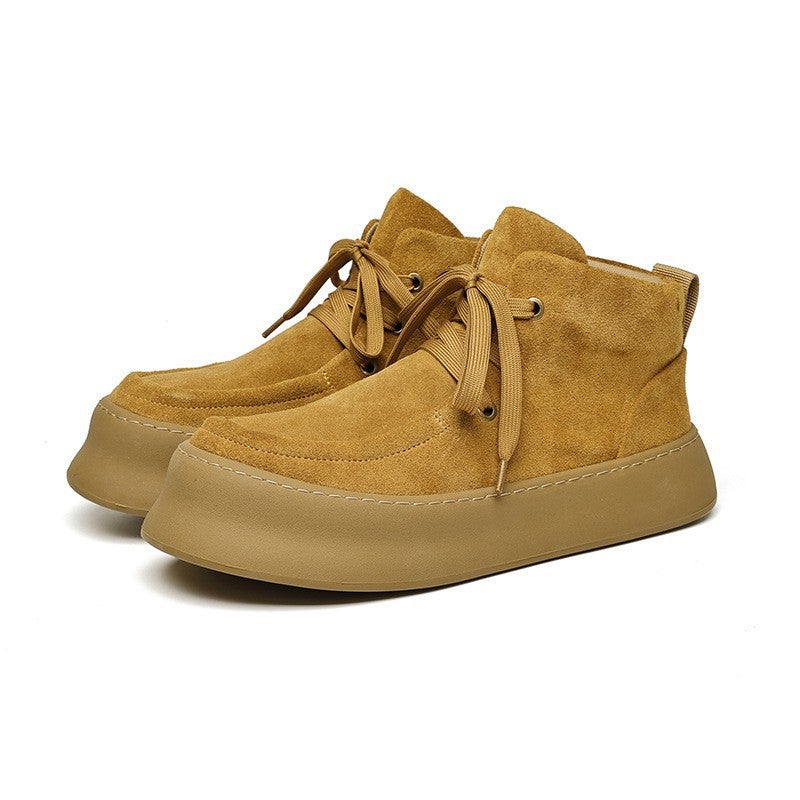 Mens High-Top Thick Sole Casual Boots Autumn Winter Yellow fleece-lined