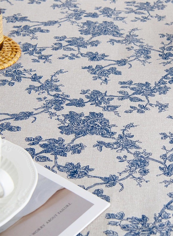 هاهاهاي مفرش طاولة 150 × 200 سم، غطاء طاولة بدون تجاعيد مع شرابات، قماش قطني كتان مزهر باللون الأزرق العتيق، مفرش طاولة مستطيل الشكل لحفلات تناول الطعام في المطبخ - Image 4