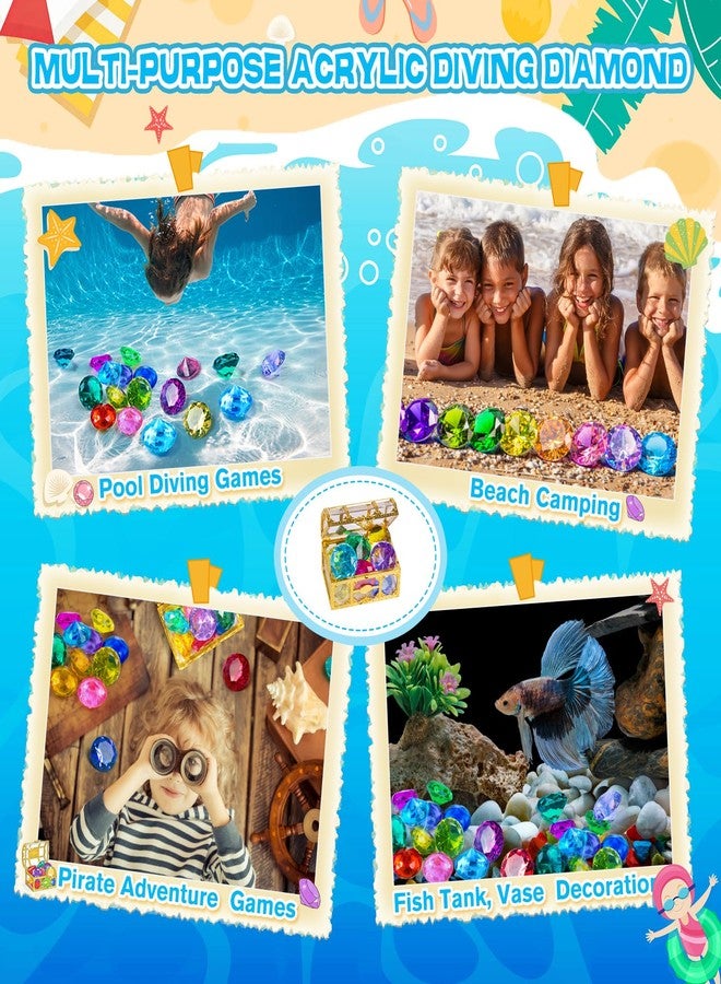 DISHIO Large Diving Gem Pool Toys with Golden Treasure Box, 10PCS Colorful Acrylic Diamonds Set for Summer Swimming Underwater Training, Pirate Party Favors, Bath Toys for Kids Gold - Image 5