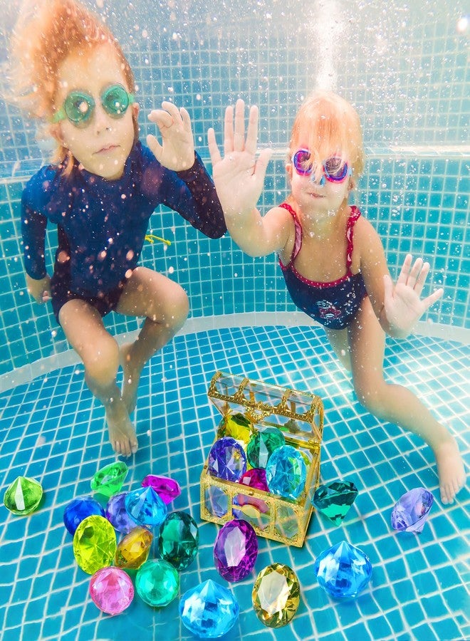 DISHIO Large Diving Gem Pool Toys with Golden Treasure Box, 10PCS Colorful Acrylic Diamonds Set for Summer Swimming Underwater Training, Pirate Party Favors, Bath Toys for Kids Gold - Image 4