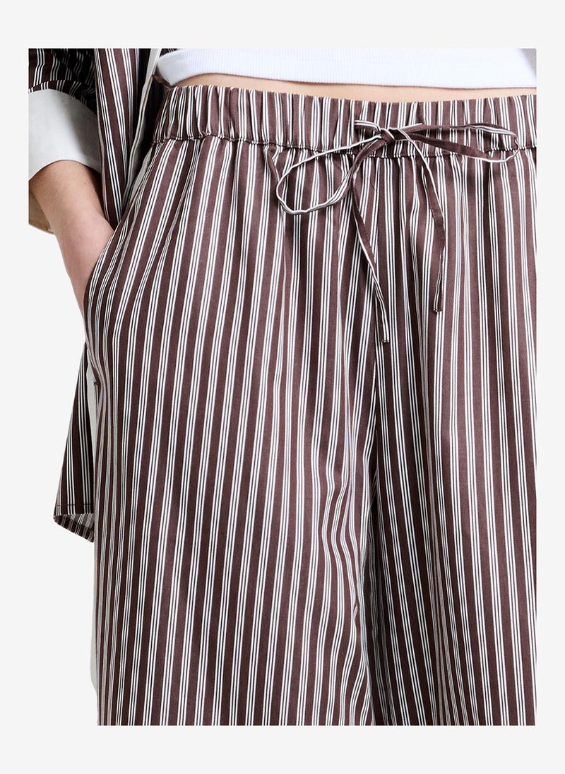 French Connection Women's Brown/Porcelain Stri Alexis Cotton Wide Leg Trouser - Image 5
