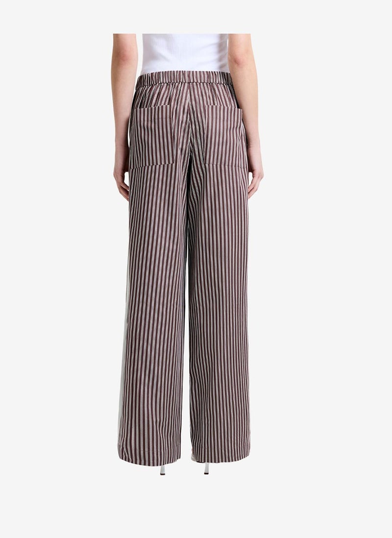 French Connection Women's Brown/Porcelain Stri Alexis Cotton Wide Leg Trouser - Image 4