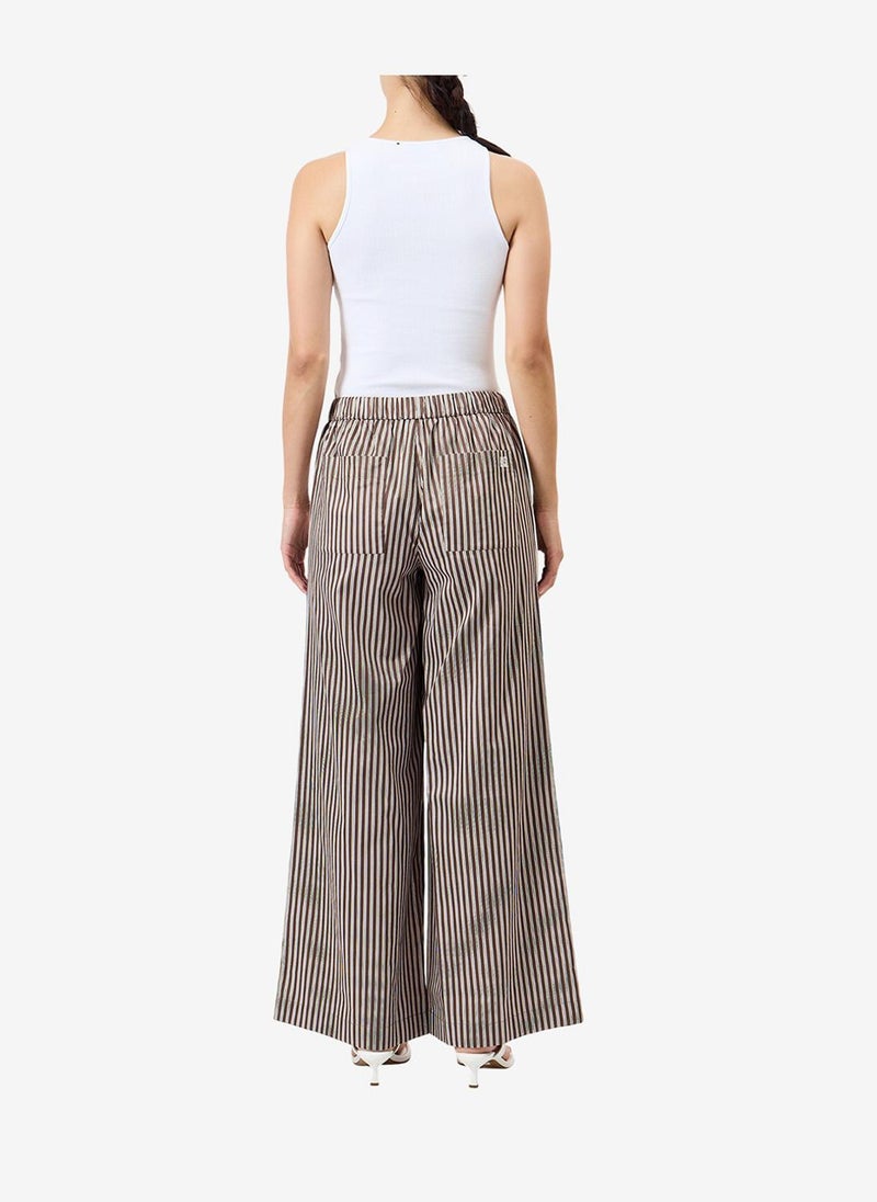 French Connection Women's Brown/Porcelain Stri Alexis Cotton Wide Leg Trouser - Image 3