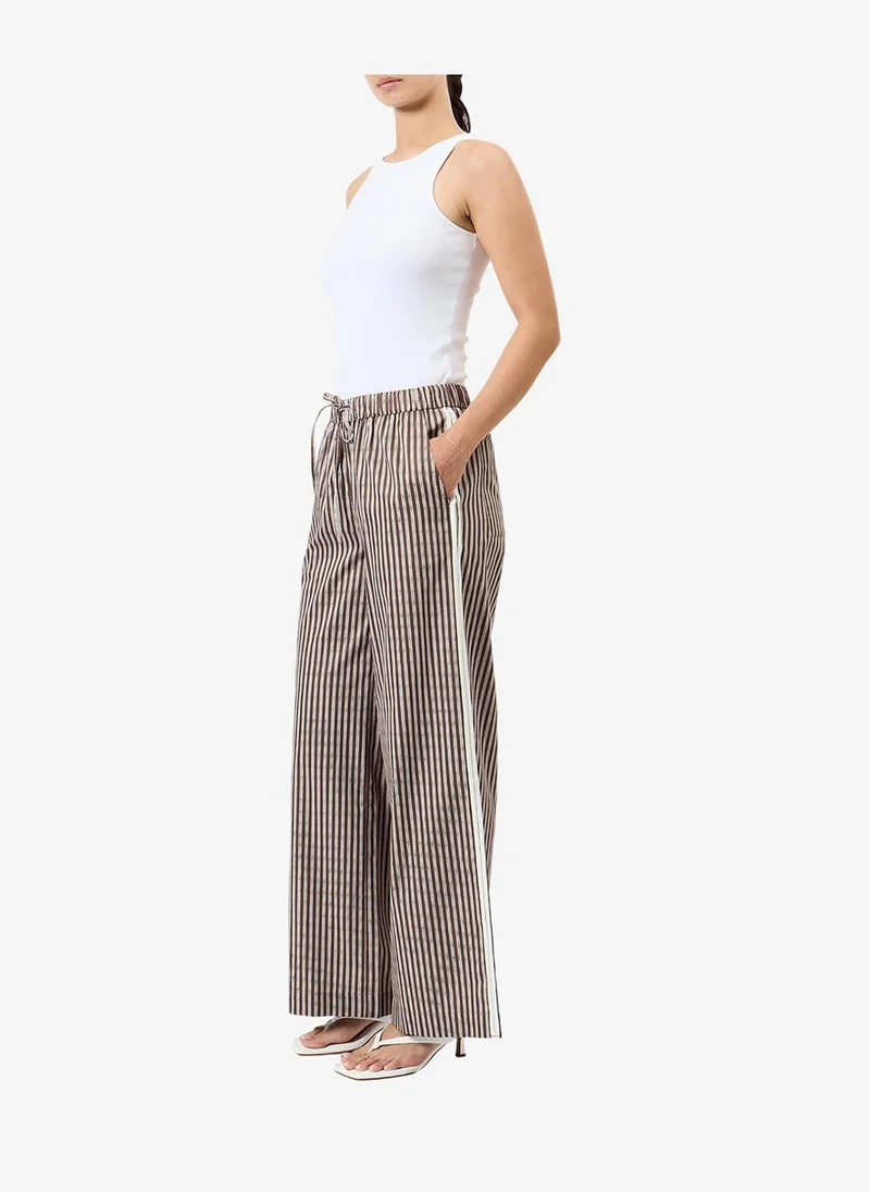 فرنش كونكشن Women's Brown/Porcelain Stri Alexis Cotton Wide Leg Trouser