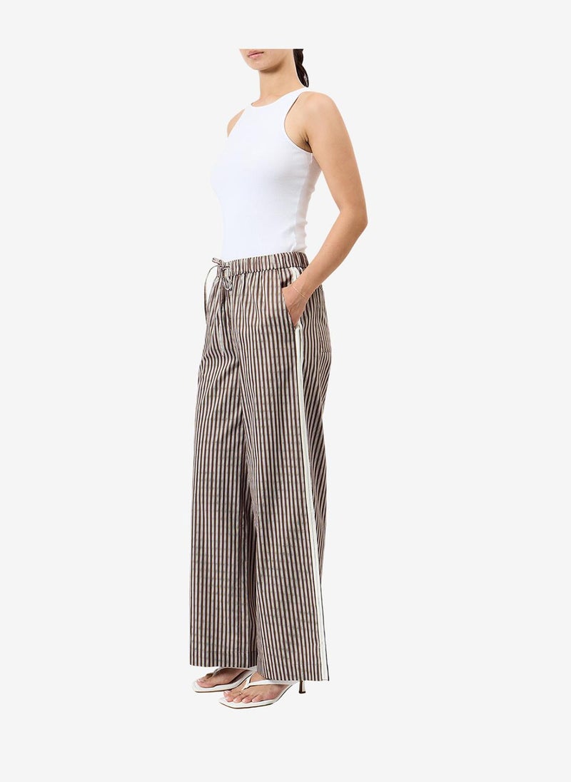 French Connection Women's Brown/Porcelain Stri Alexis Cotton Wide Leg Trouser - Image 2