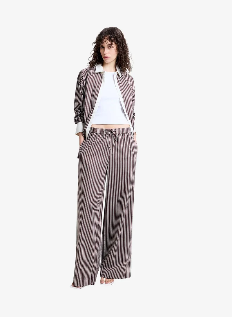 Women's Brown/Porcelain Stri Alexis Cotton Wide Leg Trouser