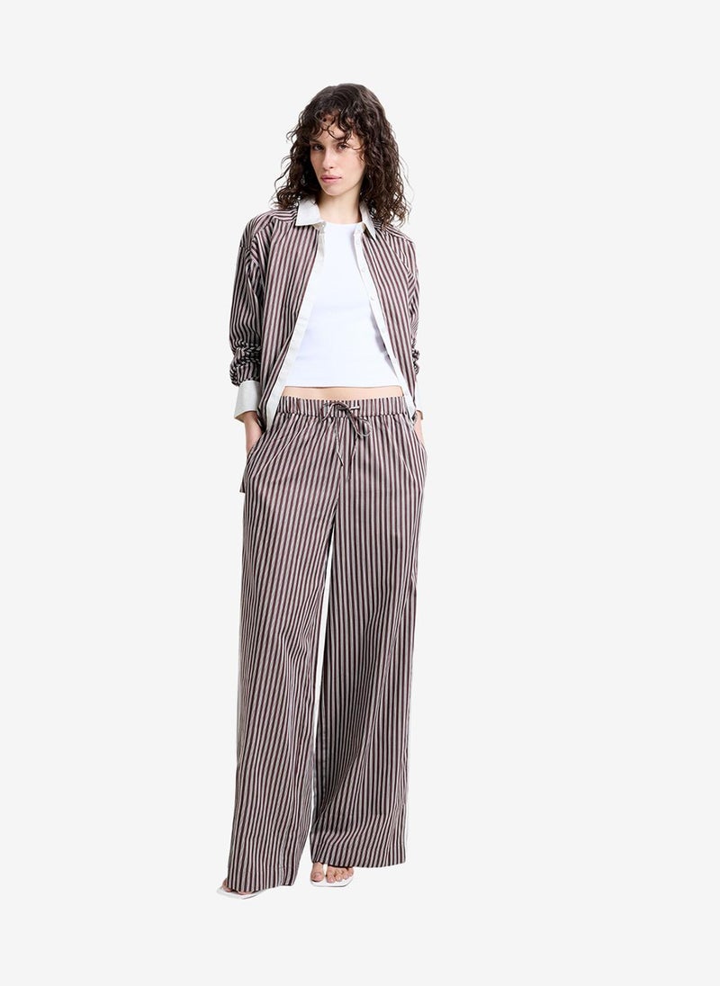 French Connection Women's Brown/Porcelain Stri Alexis Cotton Wide Leg Trouser - Image 1
