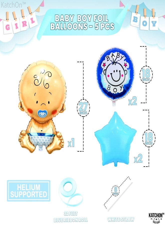 كاتشون مجموعة بالونات كاتش أون للمواليد الذكور - كبيرة 27 بوصة، عبوة من 5 بالونات | زينة لحفلات الكشف عن جنس المولود وحفلات استقبال المولود | إنه ولد - Image 4