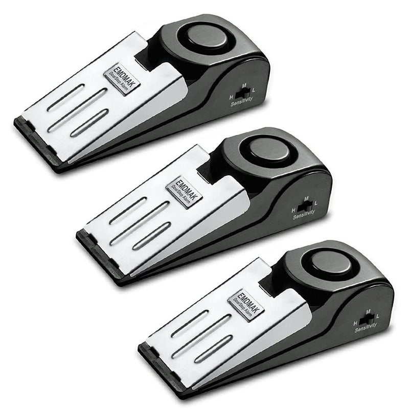 منبه باب EMDMAK مع صفارة 120DB لوقف الباب للسفر المنزلي باللون الأسود عبوة من 3