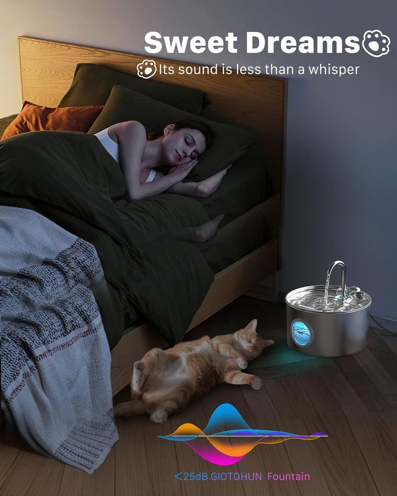 جيوتوهون نافورة مياه للقطط من الفولاذ المقاوم للصدأ - 2.2 لتر - موزع مياه تلقائي للكلاب - موزع مياه صامت للكلاب - يحافظ على نظافة المياه (لا يشمل محول التيار الكهربائي الأوروبي) - Image 5
