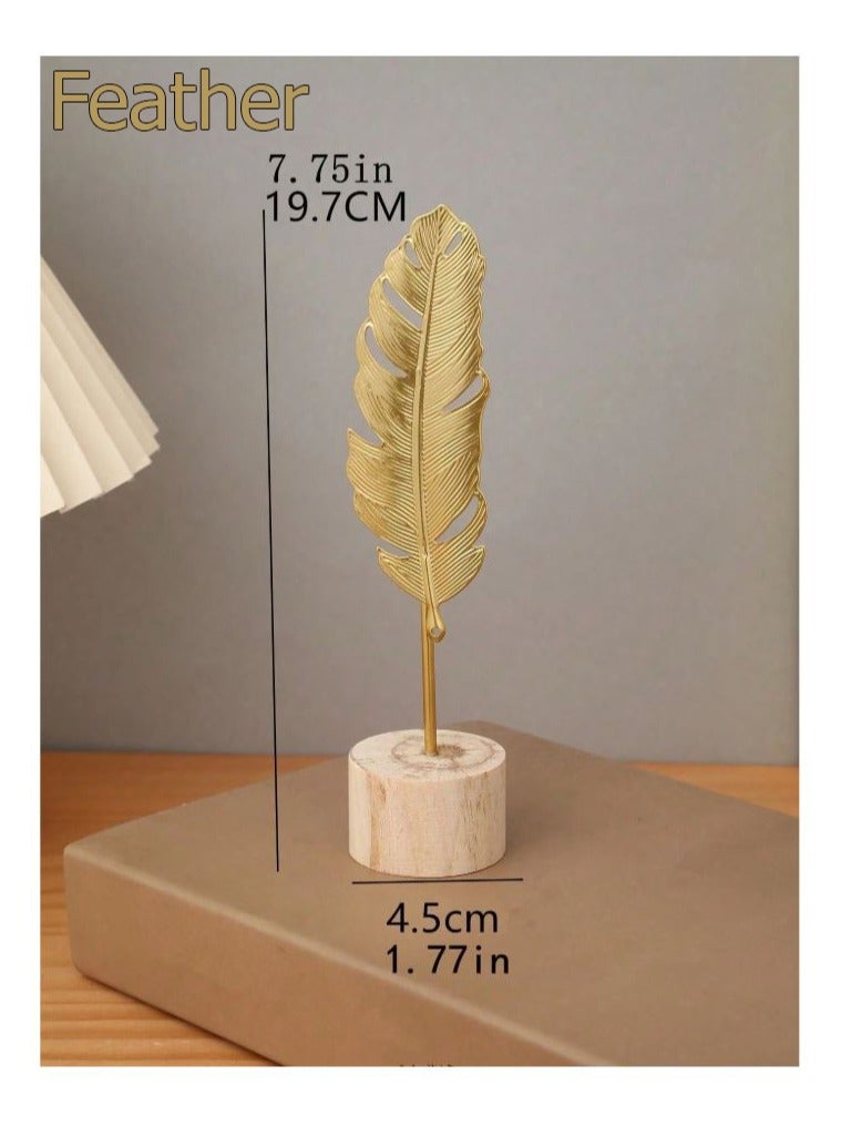 1pc Creative Golden ( Feather ) Statue Abstract Art Sculpture Iron Gold Home Decor Collectible Figurines For Living Room, Entrance Table, Bookshelf, and Desk Decor 
