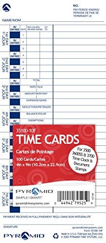 Pyramid Time Systems - Genuine and Authentic English & French Weekly Time Cards (35100-10F) for Pyramid Models 3500, 3500ss, 3600SS, 3700 and 3700ss Time Clock and Document Stamp - 100 Punch Cards - Image 2