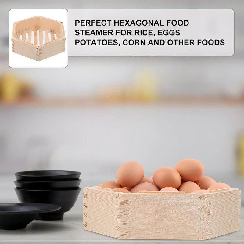 Hexagonal Steamer 7-inch (178x178x60mm) Wooden Food Basket for Dumplings Dim Sum Vegetable Steaming Traditional Kitchen Cookware - Image 5