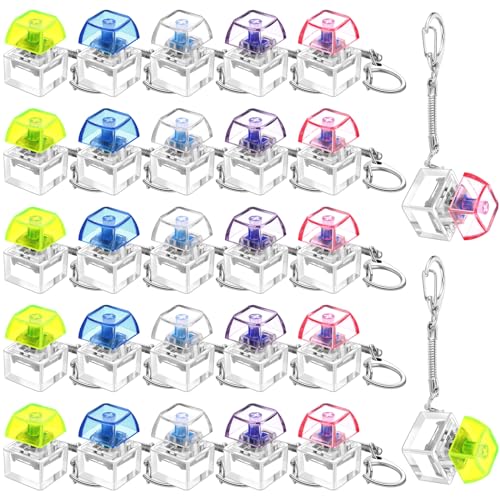 Nosiny 24 Pcs Keyboard Fidget Toys Keyboard Fidget Keychains for Adults Finger Stress Relief Keycap for Decompression GiftsTranslucent 5 Colors - Image 1
