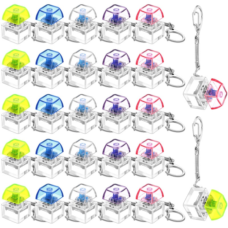 Nosiny 24 Pcs Keyboard Fidget Toys Keyboard Fidget Keychains for Adults Finger Stress Relief Keycap for Decompression GiftsTranslucent 5 Colors - Image 3