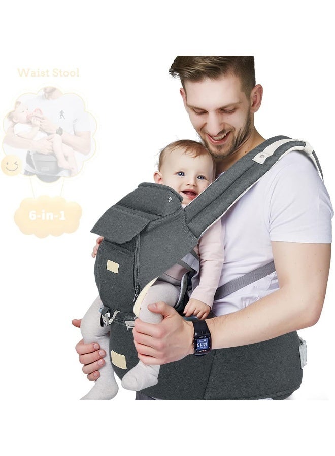 FRUITEAM Baby Carrier, 6-in-1 Baby Carrier with Waist Stool, One Size Fits All - Adapt to Newborn, Baby Hip Carrier for Breastfeeding, Infant & Toddler - Image 1