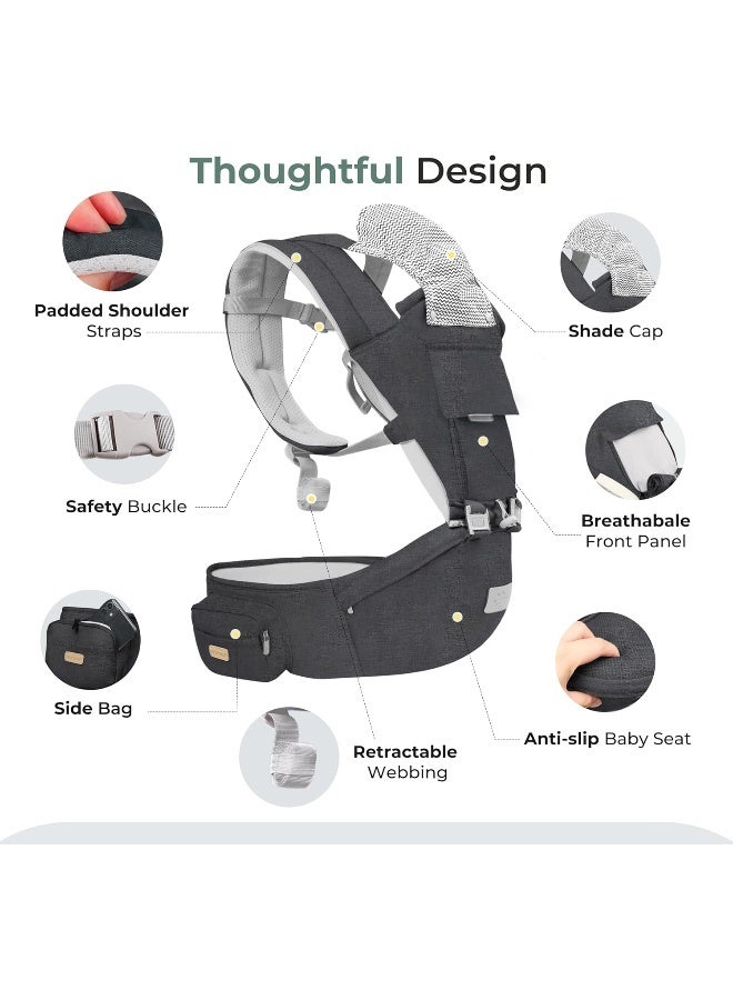 FRUITEAM Baby Carrier, 6-in-1 Baby Carrier with Waist Stool, One Size Fits All - Adapt to Newborn, Baby Hip Carrier for Breastfeeding, Infant & Toddler - Image 2