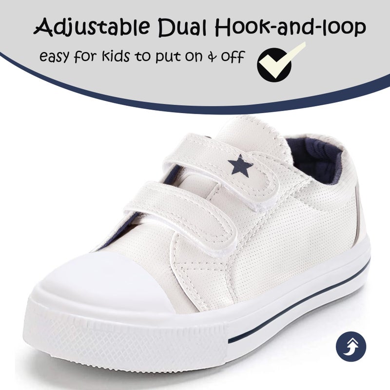 K KomForme Toddler Boys & Girls Shoes Kids Canvas Sneakers with Cartoon Dual Hook and Loops, Size 9 Toddler, White - Image 2