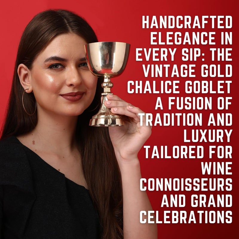 REPLICARTZUS Vintage Brass Chalice Goblet â€“ Handmade Gold Wine Goblet for Church, Wedding, or Gift â€“ Catholic Religious Decor & Holy Ceremony Drinkware 230 ml Communion Cup, 6.2" (X Large) - Image 4