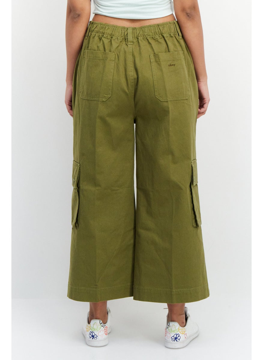OBEY Women Regular Fit Wide Leg Plain Cropped Pants, Olive  - Image 4