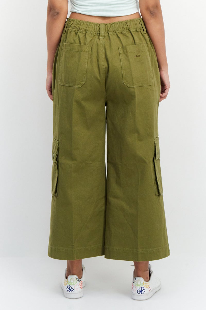 OBEY Women Regular Fit Wide Leg Plain Cropped Pants, Olive - Image 4