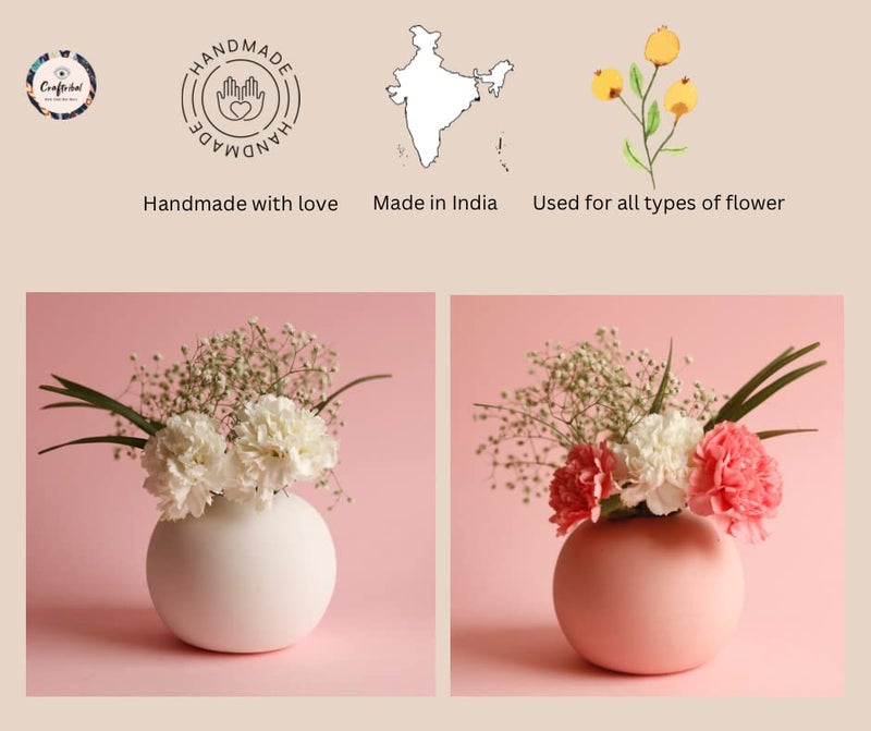 Craftribal Ceramic Round Vase | White | Modern Vase | Home Decor Centrepiece | 5.5 inches - Image 5