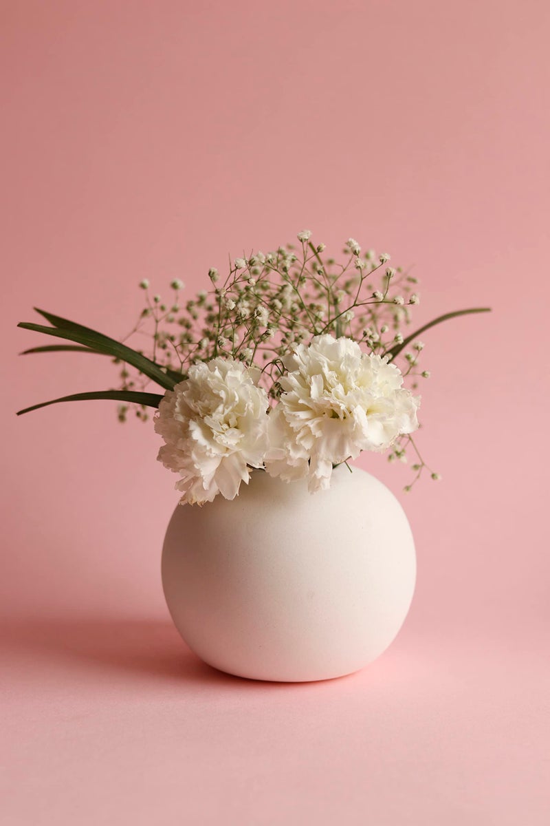 Craftribal Ceramic Round Vase | White | Modern Vase | Home Decor Centrepiece | 5.5 inches - Image 1