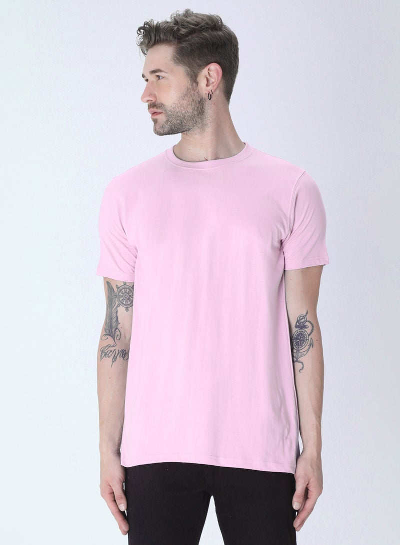 RSO Outfits Pink Men's Half Sleeve Round Neck Cotton Tshirt - Image 1