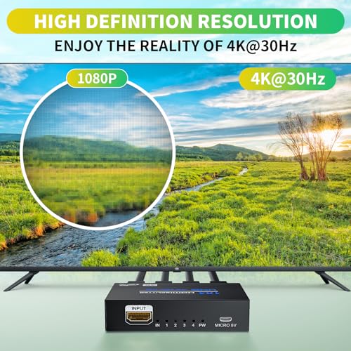 BolAAzuL 4K HDMI 1 in 4 Out Splitter 1X4 Duplicate/Mirror Only, Not for Extend, w/Power Adapter, 1 to 4 HDMI Displays Same Content for TV PS3 PC DVD Projector - Image 2