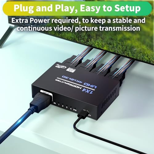 BolAAzuL 4K HDMI 1 in 4 Out Splitter 1X4 Duplicate/Mirror Only, Not for Extend, w/Power Adapter, 1 to 4 HDMI Displays Same Content for TV PS3 PC DVD Projector - Image 5