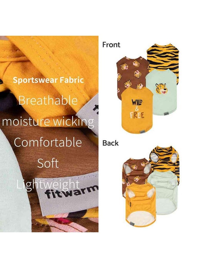 فيت وورم قميص نمر للكلاب من Fitwarm، عبوة من 4 قطع، ملابس صيفية للكلاب الصغيرة، أولاد وبنات، تيشيرت مضحك للكلاب، زي حيوانات أليفة، أصفر، بني، أسود، أخضر، متوسط - Image 4