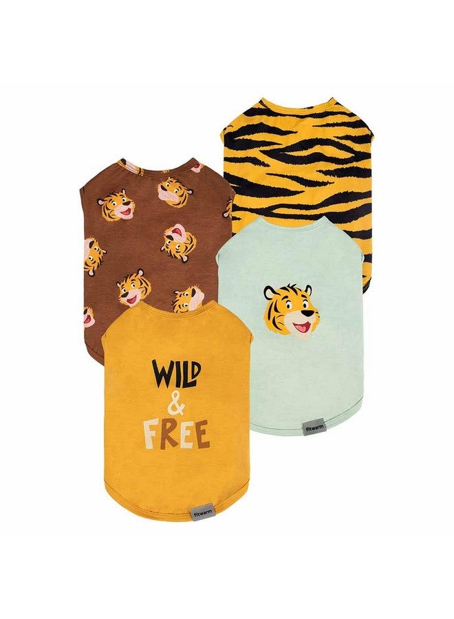 فيت وورم قميص نمر للكلاب من Fitwarm، عبوة من 4 قطع، ملابس صيفية للكلاب الصغيرة، أولاد وبنات، تيشيرت مضحك للكلاب، زي حيوانات أليفة، أصفر، بني، أسود، أخضر، متوسط - Image 1