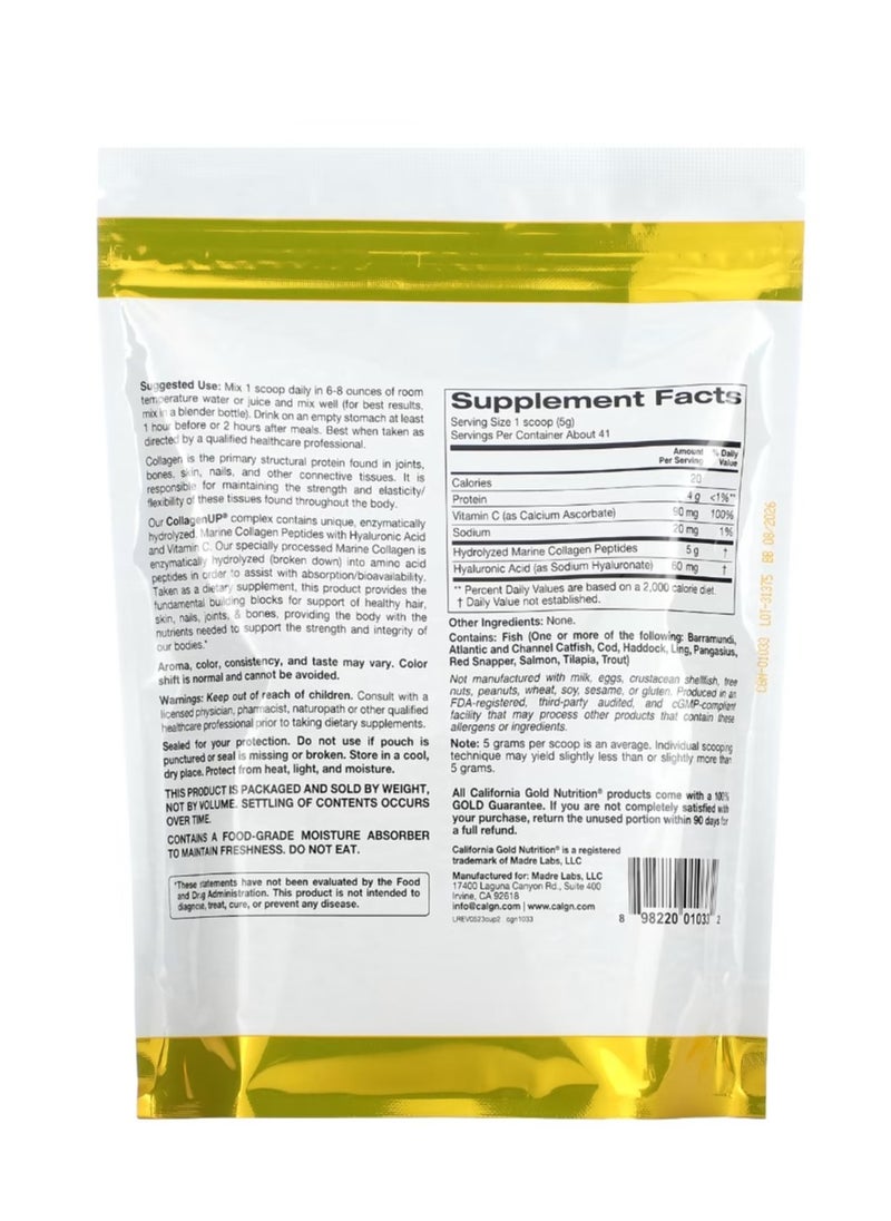 California Gold Nutrition CollagenUP Hydrolyzed Marine Collagen Peptides with Hyaluronic Acid & Vitamin C Unflavored 7.26 oz (206 g)  - Image 2