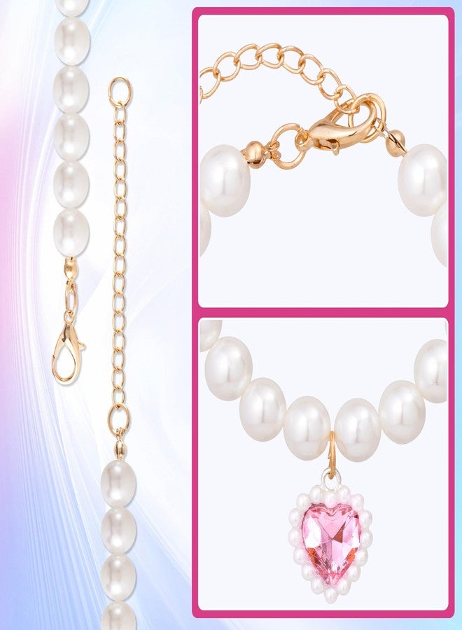 Mxxipp Cat Pearl Collar with Heart Pendant, Cute Pearl Pet Necklace in Medium, Adjustable Wedding Party Small Dog Jewelry Accessories for Puppy Kitten- Pink - Image 3