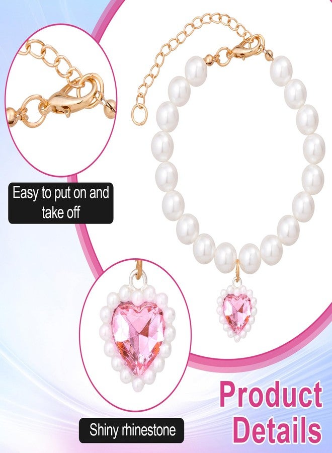 Mxxipp Cat Pearl Collar with Heart Pendant, Cute Pearl Pet Necklace in Medium, Adjustable Wedding Party Small Dog Jewelry Accessories for Puppy Kitten- Pink - Image 4