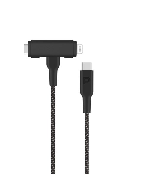 Powerology 60WPD Braided USB-C to USB-C + Lightning Data & Fast Charge 1.2m/4ft - Black