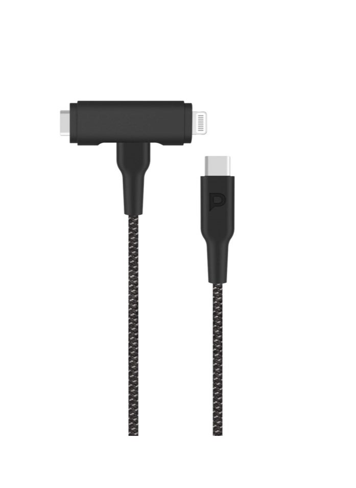 Powerology - Powerology 60WPD Braided USB-C to USB-C + Lightning Data & Fast Charge 1.2m/4ft - Black - Image 1