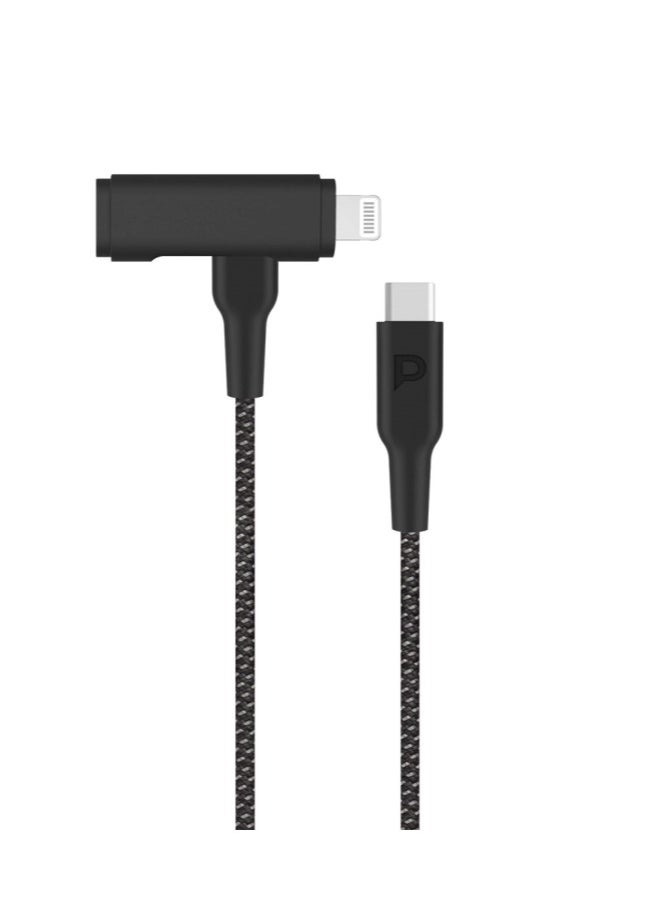 Powerology - Powerology 60WPD Braided USB-C to USB-C + Lightning Data & Fast Charge 1.2m/4ft - Black - Image 1