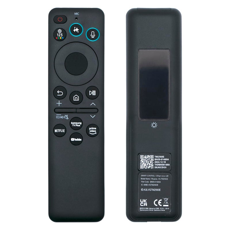 ARCSTILL New BN59-01480A TM2360E Solar Smart AI Voice Remote with Rechargeable Solar Cell, App Shortcuts & USB-C Charging, Compatible with Samsung 2023-2025 Neo QLED 8K Smart TVs, HDR Ultra HD - Black - Image 1