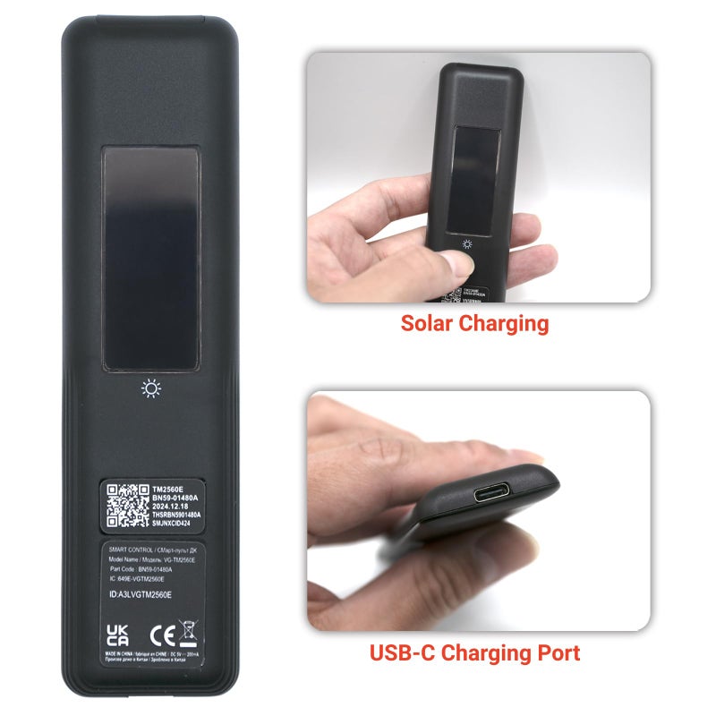 ARCSTILL New BN59-01480A TM2360E Solar Smart AI Voice Remote with Rechargeable Solar Cell, App Shortcuts & USB-C Charging, Compatible with Samsung 2023-2025 Neo QLED 8K Smart TVs, HDR Ultra HD - Black - Image 5